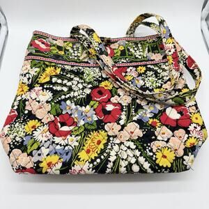 Vera Bradley Poppy Fields Floral Quilted Toggle Tote Purse 13"H x 14"W x 4”D